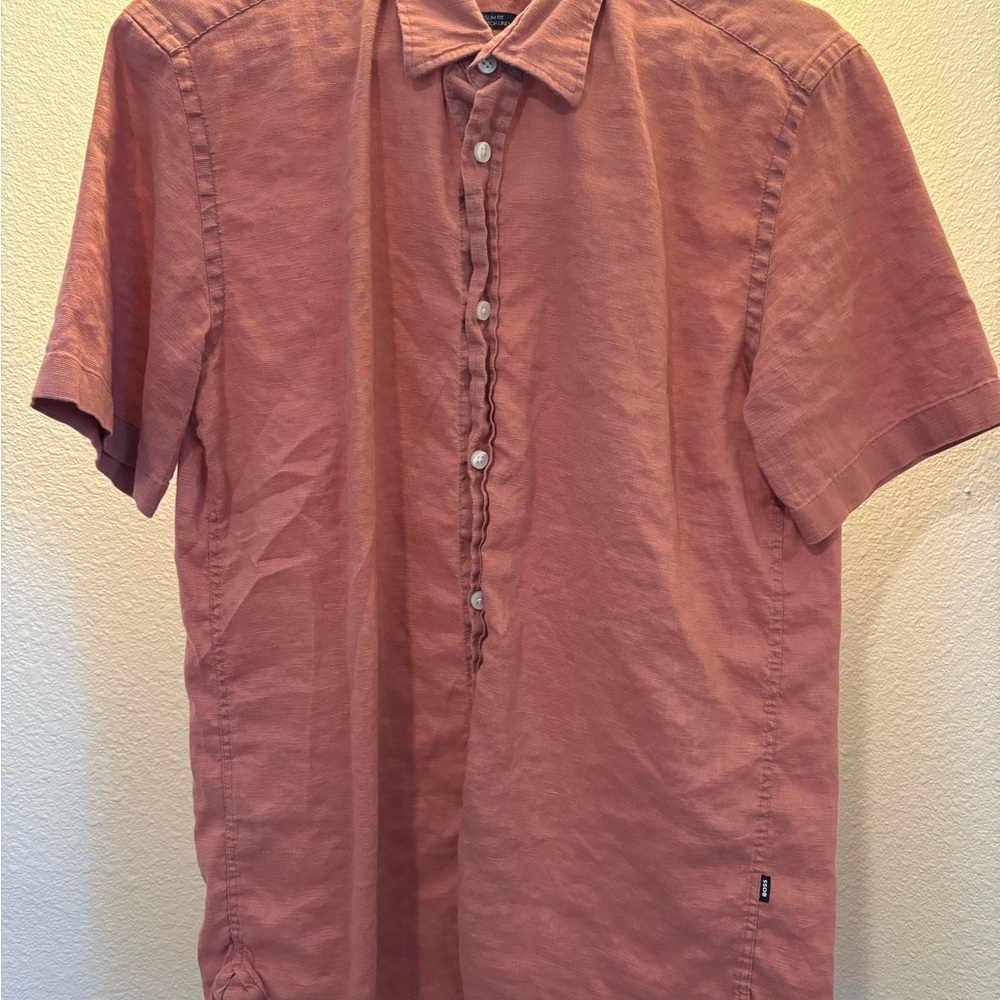 Boss Men's Casual Button Down Shirt - Rust